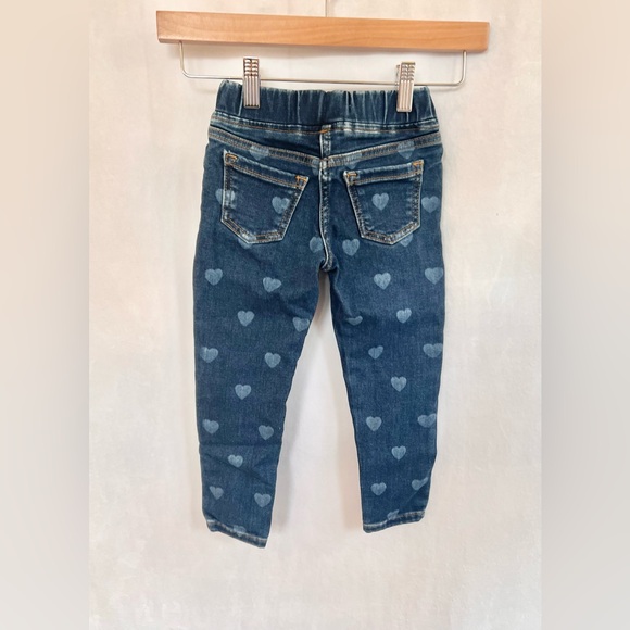 Mini Boden Girls Heart Print Blue Jeans Denim Pull On Skinny Size 4-5 EUC - Picture 2 of 4